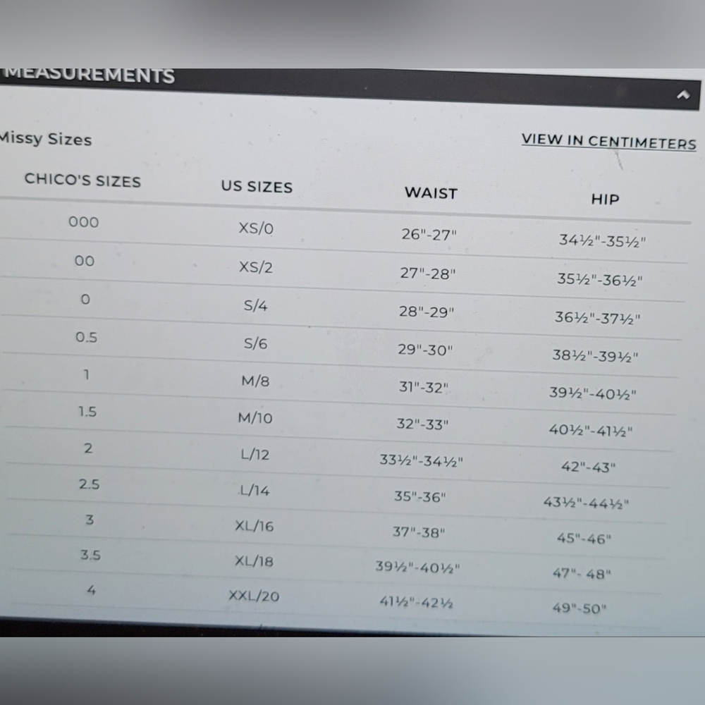 CHICOS SIZE GUIDES - Picture 4 of 7